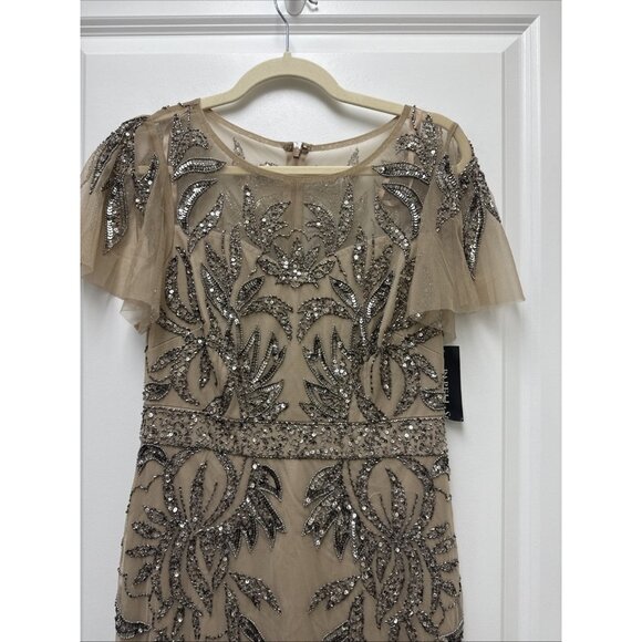Papell Studio Size 6 Beige Formal Sequin Beaded Formal Dress Cocktail Gown NWT - Picture 6 of 16